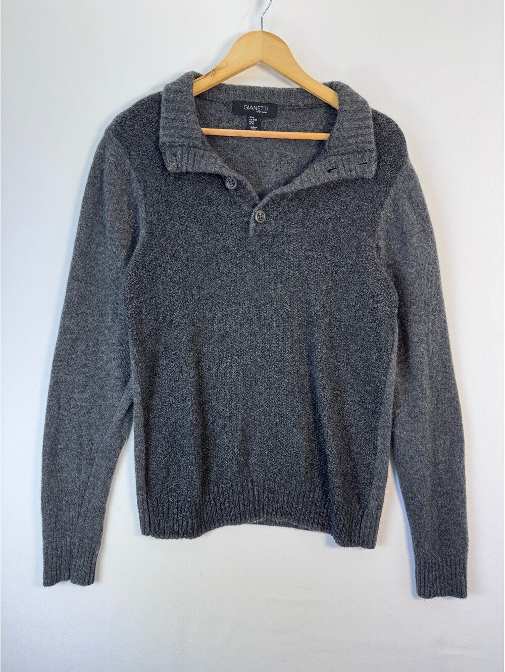 Gianetti Made In Italy Wool Blend Henley Sweater Charcoal Gray Men’s Medium